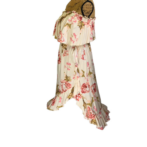 SWEET POT Cream & Pink Floral Print Strapless Blouson Dress - NWT - Picture 8 of 13